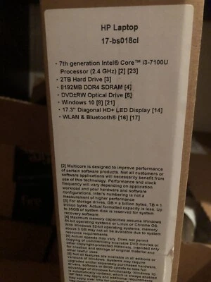 HP 17-bs018cl 17.3" Laptop Core i3 7100U 8 GB RAM 2TB Win 10 - Image 1 of 3