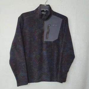 Eddie Bauer Fleece Pullover Mens L Camo 1/4 Zip Sweater Jacket Outdoor Hiking - Picture 1 of 11