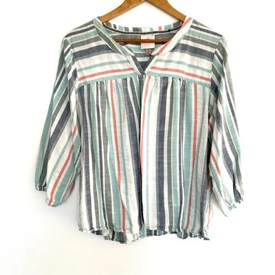 Camisa para mujer KNOX ROSE a rayas boho cuello en V manga 3/4 pulóver blusa top Foto 1 de 4