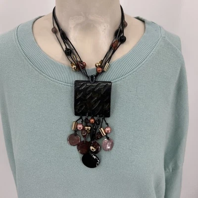 Collar Babero Flecos Piedra Cuelga Multi Tono Multi Cordón Boho R Joyería 16-18" Foto 1 de 4