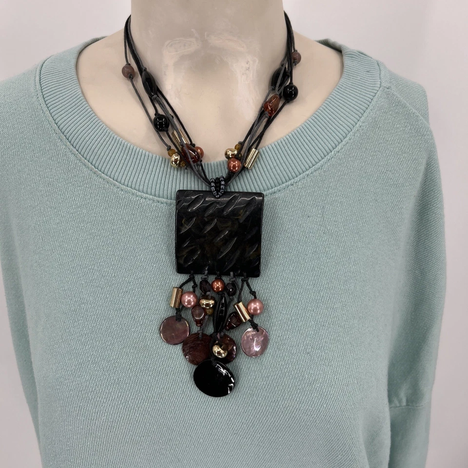 围兜条纹项链石吊坠多色多绳波西米亚R珠宝16-18 — 第 1/4 张图片