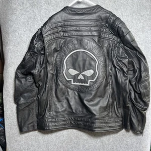 Harley Davidson Men Reflective Willie G Skull Heavy Leather Jacket 5XL - Picture 1 of 12