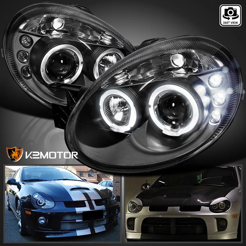 Black Fits 2003-2005 Dodge Neon LED Halo Projector Headlights Lamp Left+Right - Image 1 of 4