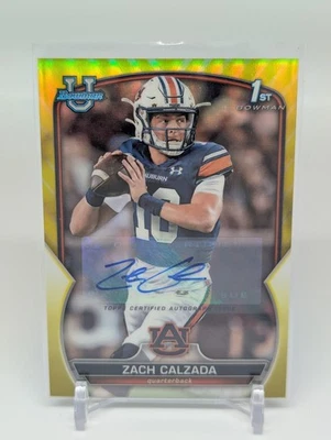 2022 Bowman Chrome University 1st Yellow Auto 8/75 Zach Calzada Kentucky - Image 1 of 2