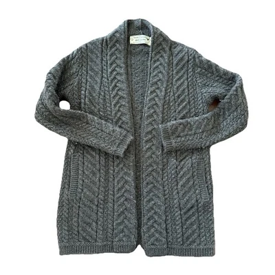 ARAN CRAFTS Women Merino Wool Open Cardigan Sweater, Medium, Grey Cable Knit - Image 1 of 3