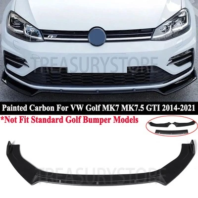 For VW Golf MK7 MK7.5 GTI 2014-2021丨3Pc Front Bumper Lip Chin Kit Painted Carbon - Image 1 of 4