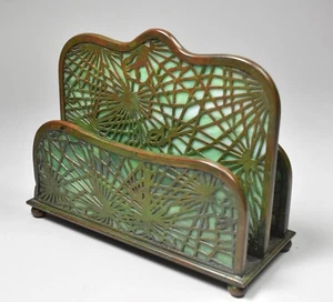 Tiffany Studios Bronze Pine Needle Letter Rack, Green Glass - Picture 1 of 5