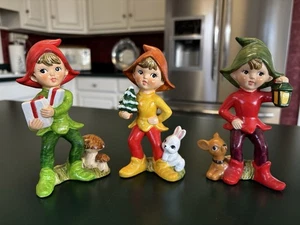Vintage Homco Waldelfen #5215 Weihnachtsfiguren Pixies Sprites 3er Set - Bild 1 von 21