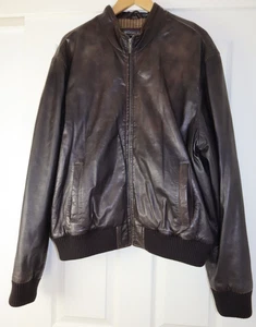 Vintage Men's WOODLAND Soft LEATHER Dark Brown Jacket Size XL Full zip VGC - Picture 1 of 11