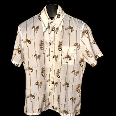 Camisa De Colección Mr. California Disco Estampado Atómico Abotonada Manga Corta Talla L Foto 1 de 4