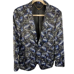 Valiant Paris man's blazer jacket Gorgeous Blue Honeycomb And Floral Size 40 - Picture 1 of 15