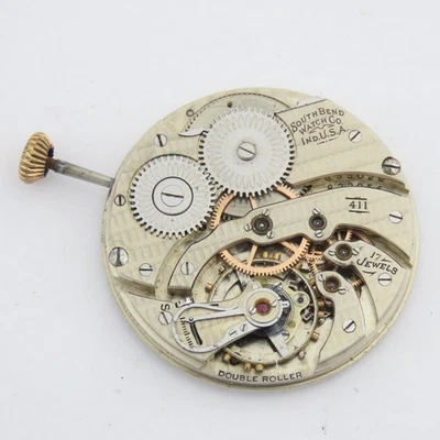 South Bend 12 尺寸型号 411 开脸 17 珠宝怀表机芯 — 第 1/4 张图片