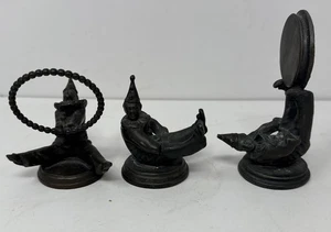 Rare Antique Clown Bronze Art Deco Mini Figurine. 3 Piece Set. Unmarked - Picture 1 of 5