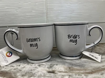 NEW Spectrum Wedding Party Bride Groom Coffee Mugs 17 oz. Set of 2 READ - Image 1 of 4