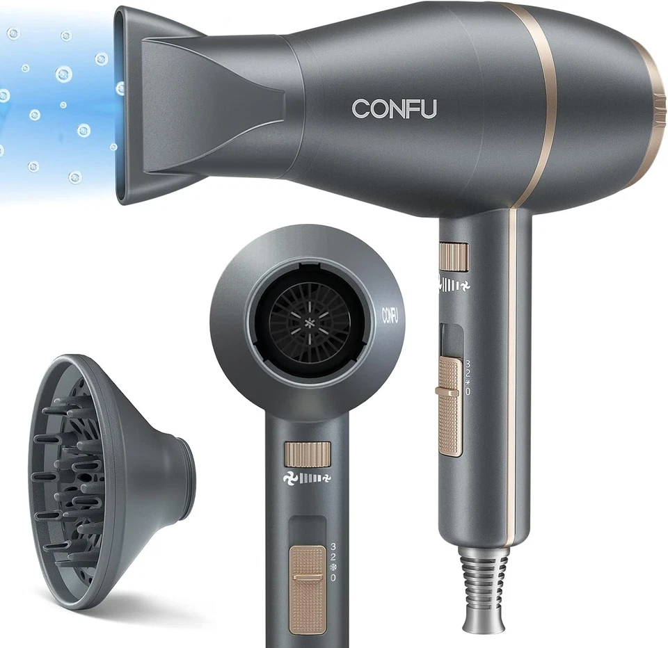 CONFU Föhn mit Diffusor 2200W Haartrockner Fön AC, 3 Temperatureinstellungen