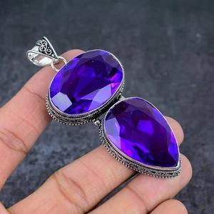 Lila Amethyst Edelstein 925 Sterlingsilber Schmuck Anhänger 3,31" X-Mas Geschenk W7 - Bild 1 von 5