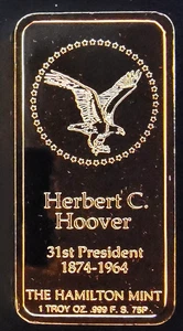 1976 Herbert Hoover raro Hamilton Mint President EGP-0.999 argento 1 oz lingotto artistico - Foto 1 di 2