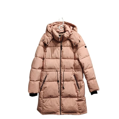 NWT DKNY Womens Long Puffer Jacket / Coat Rosewood Size XL Removable Hood - Image 1 of 4