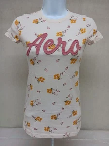 Camiseta floral para mujer Aeropostle Classic Crew XS frontal bordada con retazos - Imagen 1 de 12