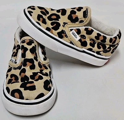 Vans Zapatos Niños Pequeños Talla 5 Marrón Estampado Guepardo Animal Parte Superior Baja Sin Cordones Informales Foto 1 de 4