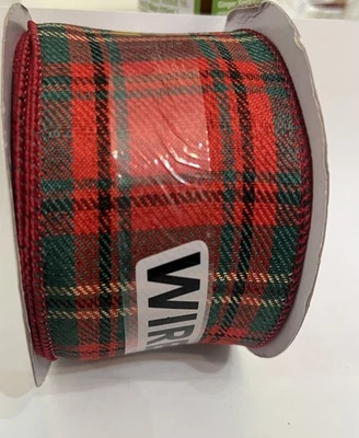 2 1/2” x  25ft.  Wired Edge Ribbon. Red And  Green Plaid Winter Christmas - Image 1 of 3