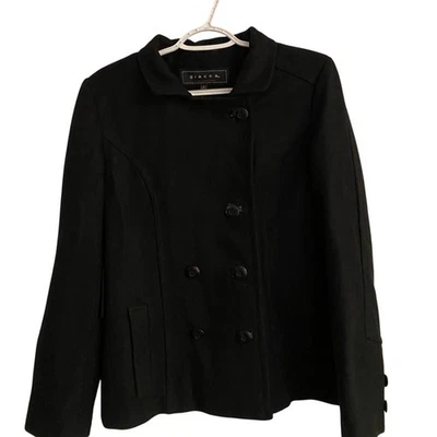 Abrigo Giacca Mezcla Lana Guisante Pequeño Doble Pecho Negro Chaqueta Clásica Foto 1 de 4