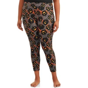 Terra and Sky 1x (16W-18W) Plus Halloween Leggings Grey Orange Pumpkins - Picture 1 of 2