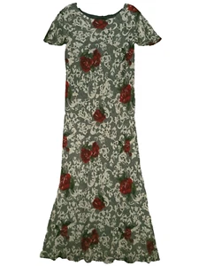 Mary McFadden Maxi Dress Size 12 Black Red Vtg 90s Short Flutter Sleeve Flowy - Picture 1 of 15