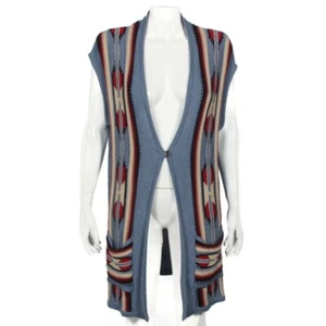 CHAPS Aztec Southwestern Single Button Cardigan Vest Sweater Womens sz L /824 - Picture 1 of 6