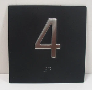 "4" Elevator ADA Braille 4 x 4 Jamb Plate Stainless Steel Black Background - Picture 1 of 1