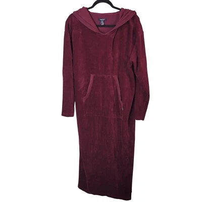 Nautica Sleepwear Womens Sz M Red Solid Long Sleeve Hooded Velvet Robe Side Slit - Image 1 of 4