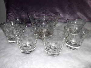 Vintage Lot of 6 Clear Glass Hobnail Textured Glasses with Matching Ice Bucket - Picture 1 of 7