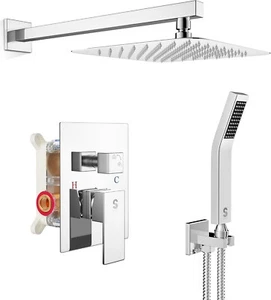 SRSH-F5043 Bathroom Luxury Rain Mixer Combo Set Wall 10" POLISHED CHROME - Picture 1 of 9