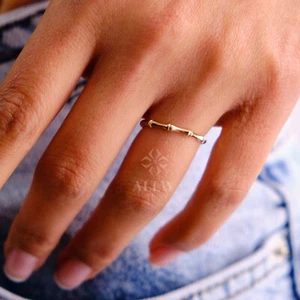 14K Gold Bamboo Ring, Dainty Gold Bamboo Stacking Ring, Bamboo Band, Tiny Gold - Picture 1 of 8