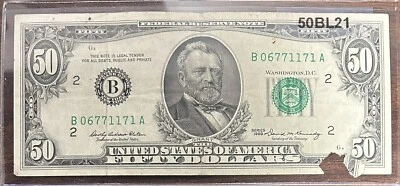 1969 New York 50$ Dollar Bill Fr. 2114-B FRN B06771171A NICE SERIAL NUM 50BL21 - Image 1 of 2