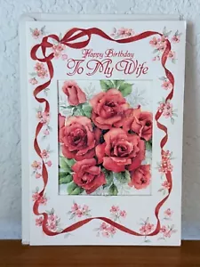 Vintage Simon Elvin "Happy Birthday To My Wife" Tri-Fold Roses Greeting Card - Picture 1 of 4