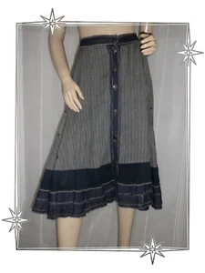 B  -  Jupe Fantaisie Bi Matière Bleu  Gris Rayé Tricot Chic Taille 40  - Picture 1 of 8