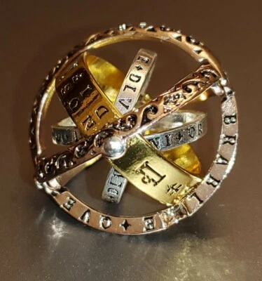 Anel esfera de bronze prata dourada incomum interessante presente conversacional peça antiga - Imagem 1 de 4