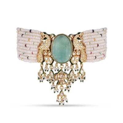 VeroniQ Tendencias-Diseñador Piedra Fluorita Bikaneri Kundan Gargantilla Pavo Real Collar  Foto 1 de 4