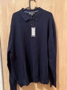 NEW NWT Long Sleeve Knitted Polo Shirt Marks & Spencer M&S Navy Men’s 2XL XXL - Picture 1 of 7