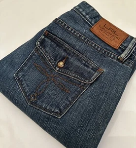 Lauren Jeans Co. Women Size 2 Medium Wash Straight Leg Denim Eagle Buttons Gold - Picture 1 of 10