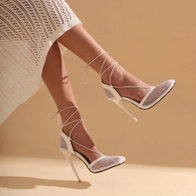 Дамы 12,5 см высокий каблук насосы сетки Summer большой размер модные туфли белый FV12101 - Изображение 1 из 4