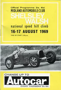 Shelsley Walsh Hill Climb 16/17 agosto 1969 programma originale Bugatti T35 cover - Foto 1 di 1