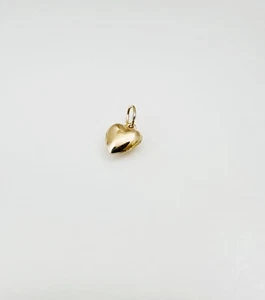 14K Solid Yellow Gold Mini / Petite Puffy Puffed Heart Charm Pendant 12.5x6mm - Picture 1 of 18