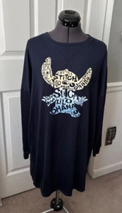 DISNEY Lilo & Stitch Navy Blue Long Sleeve Crew Neck Knee Length Nightgown M - Picture 1 of 7