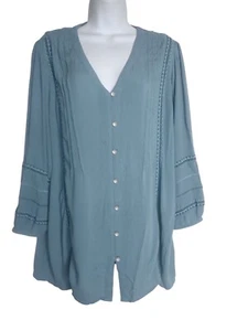 J. Jill blaue Langarm Button-Down Tunika Bluse hauchdünn Biesen PM Boho Freizeit - Bild 1 von 7