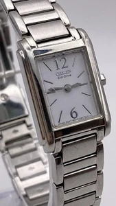 Orologio Vintage Citizen Eco Drive Donna Quadrante Bianco Acciaio Inox Stile Tank - Foto 1 di 12