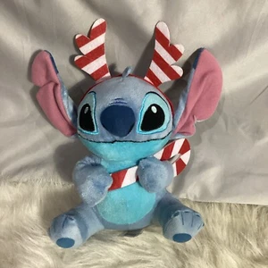 Just Play 10” Disney Stitch As Christmas Reindeer W/ Antlers Holding Candy Cane - Picture 1 of 5