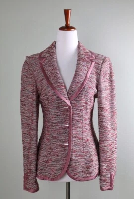 ST. JOHN COLLECTION $1195 Textured Wool Tweed Satin Trim Jacket Top Size 8 - Image 1 of 4