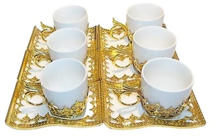 Porzellan Weiß Golden Kaffeetasse Gym Set Henkel Teppich Teller Golden Acryl 160ml - Bild 1 von 9